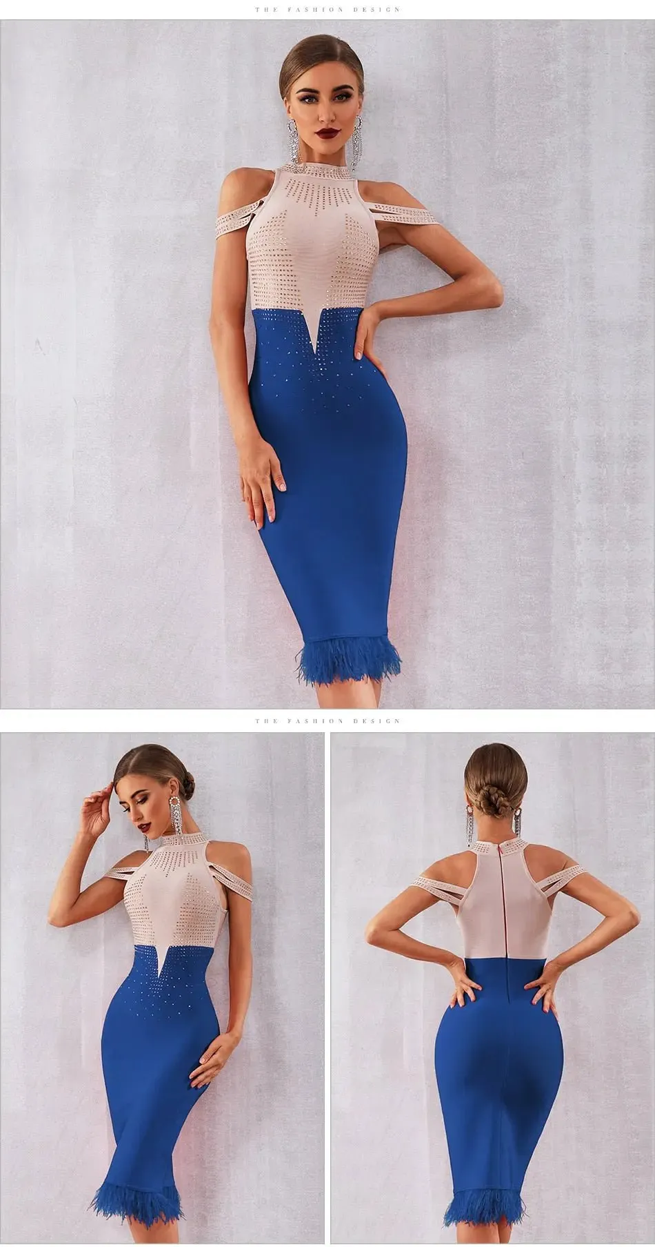 Elegant Off Shoulder Feather Bodycon Beading Dress