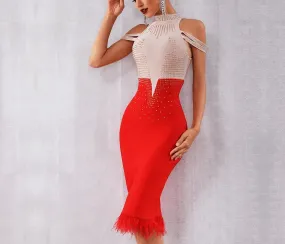 Elegant Off Shoulder Feather Bodycon Beading Dress