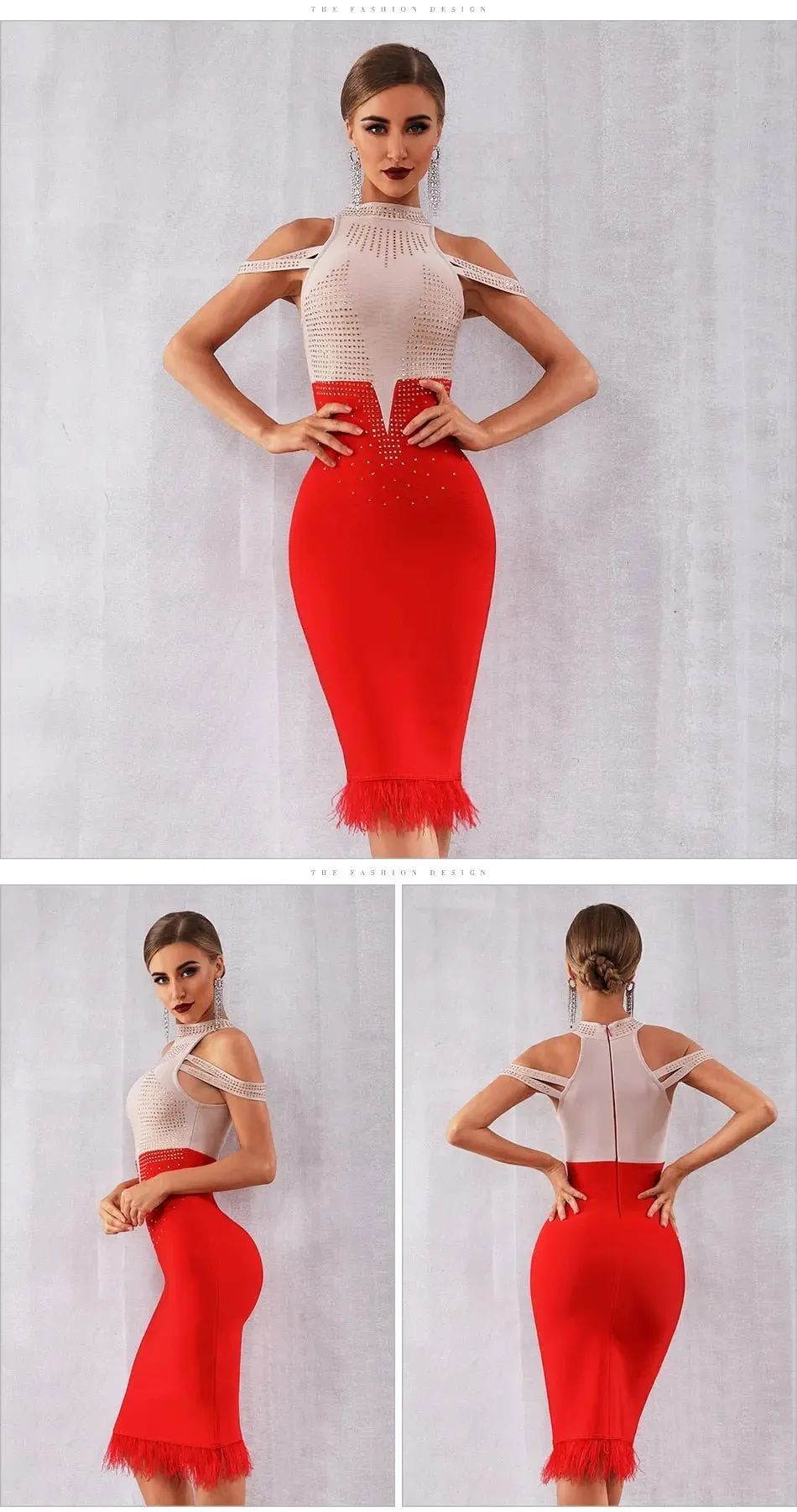 Elegant Off Shoulder Feather Bodycon Beading Dress