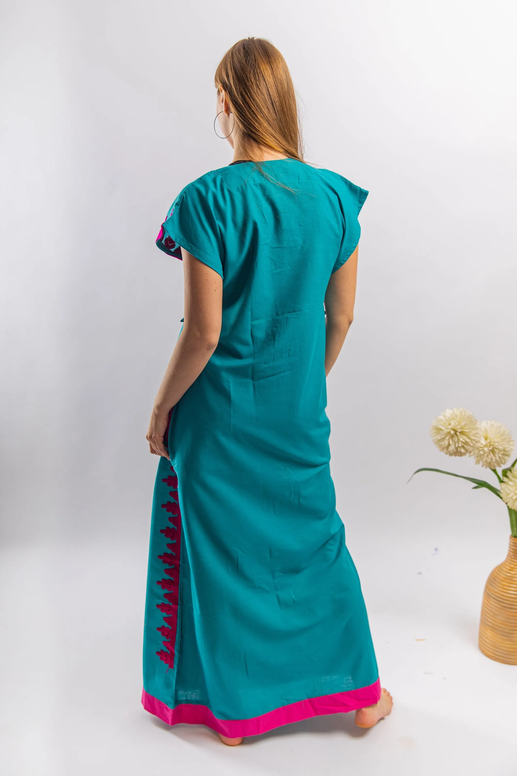 Elegant teal green evening maxi dress, Bohemian Kaftan. Summer night out, Elegant evening gown, classy dinner Kaftan,  Egyptian cotton.