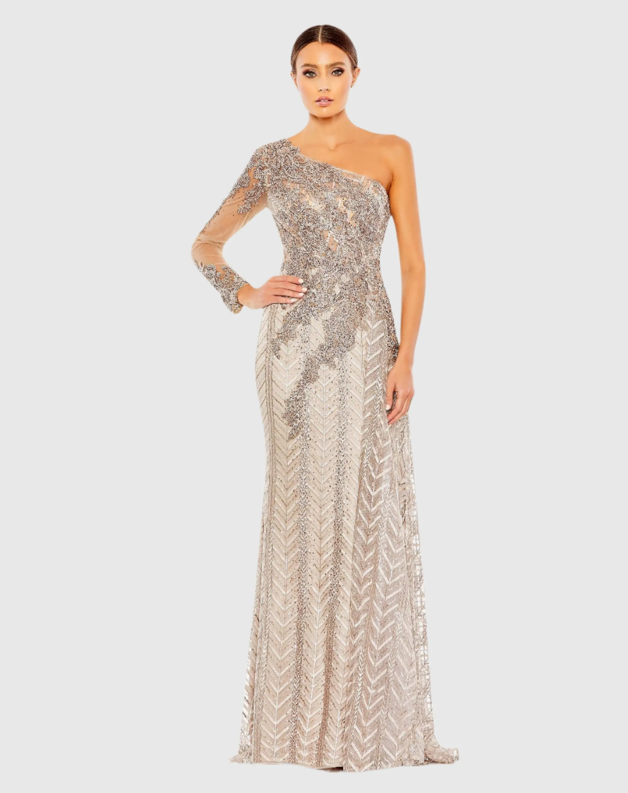 Embellished One Shoulder A Line Gown