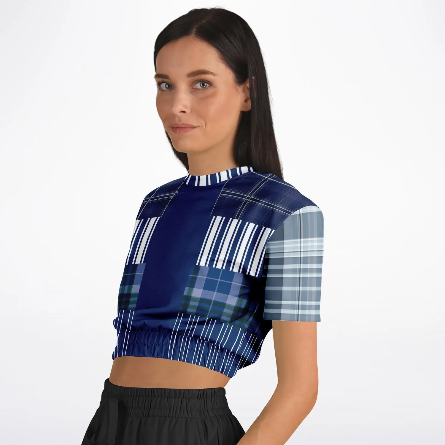 Fair Isle Blue Short Sleeve Cropped Eco-Poly Sweater