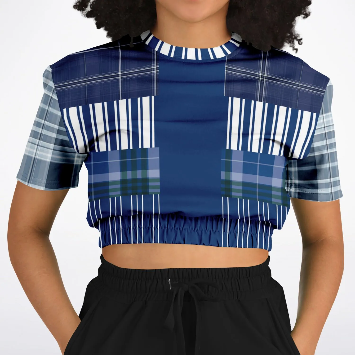 Fair Isle Blue Short Sleeve Cropped Eco-Poly Sweater