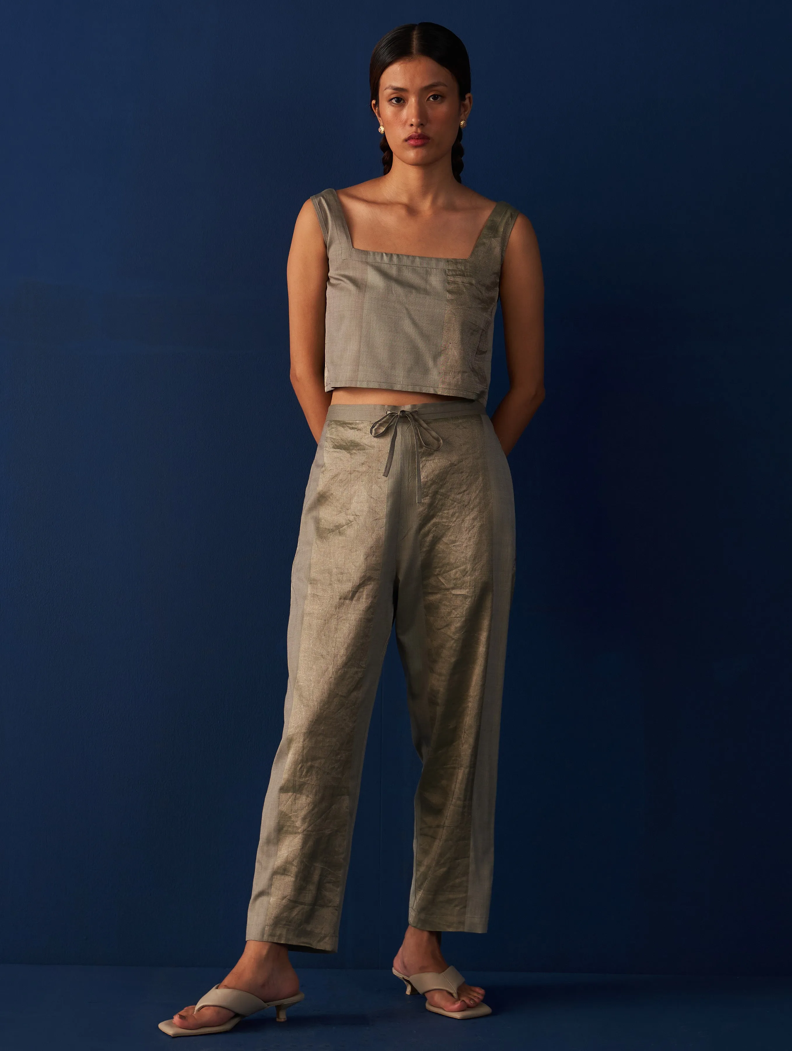 Fasha Silk Crop Top - Sage Grey