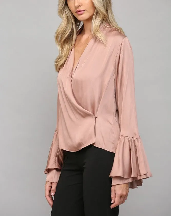 Fate V-Neck Ruffle Cuff Blouse