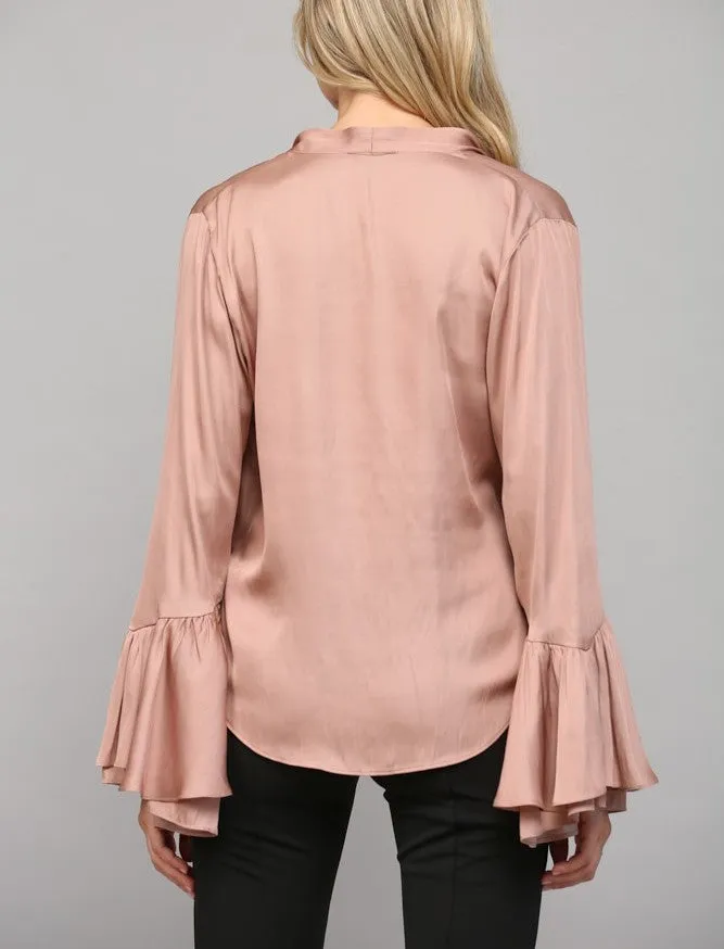 Fate V-Neck Ruffle Cuff Blouse