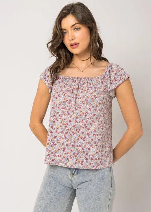 FINAL SALE - Blue Ditsy Floral Top