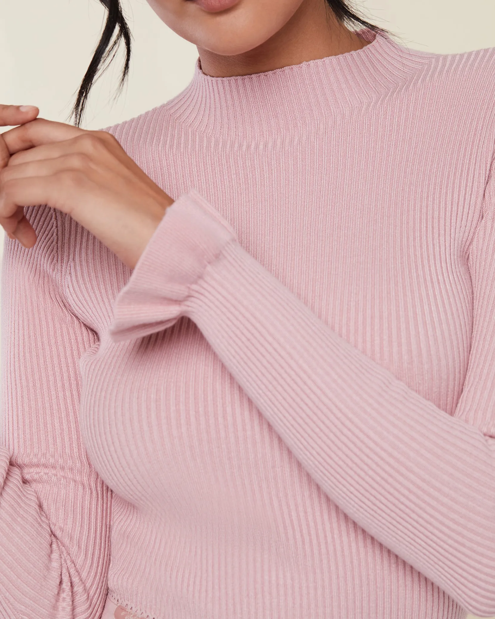 Flare Sleeve Mock Neck Sweater