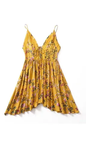 Floral Deep v Neck Irregular Dress