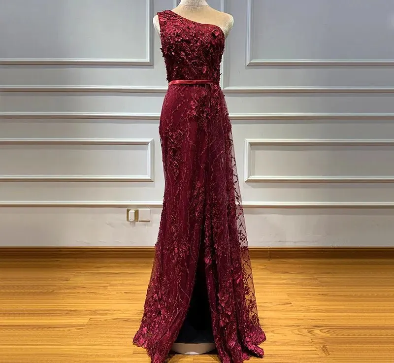 Flowers Pearls One-Shoulder Evening Gowns 2020