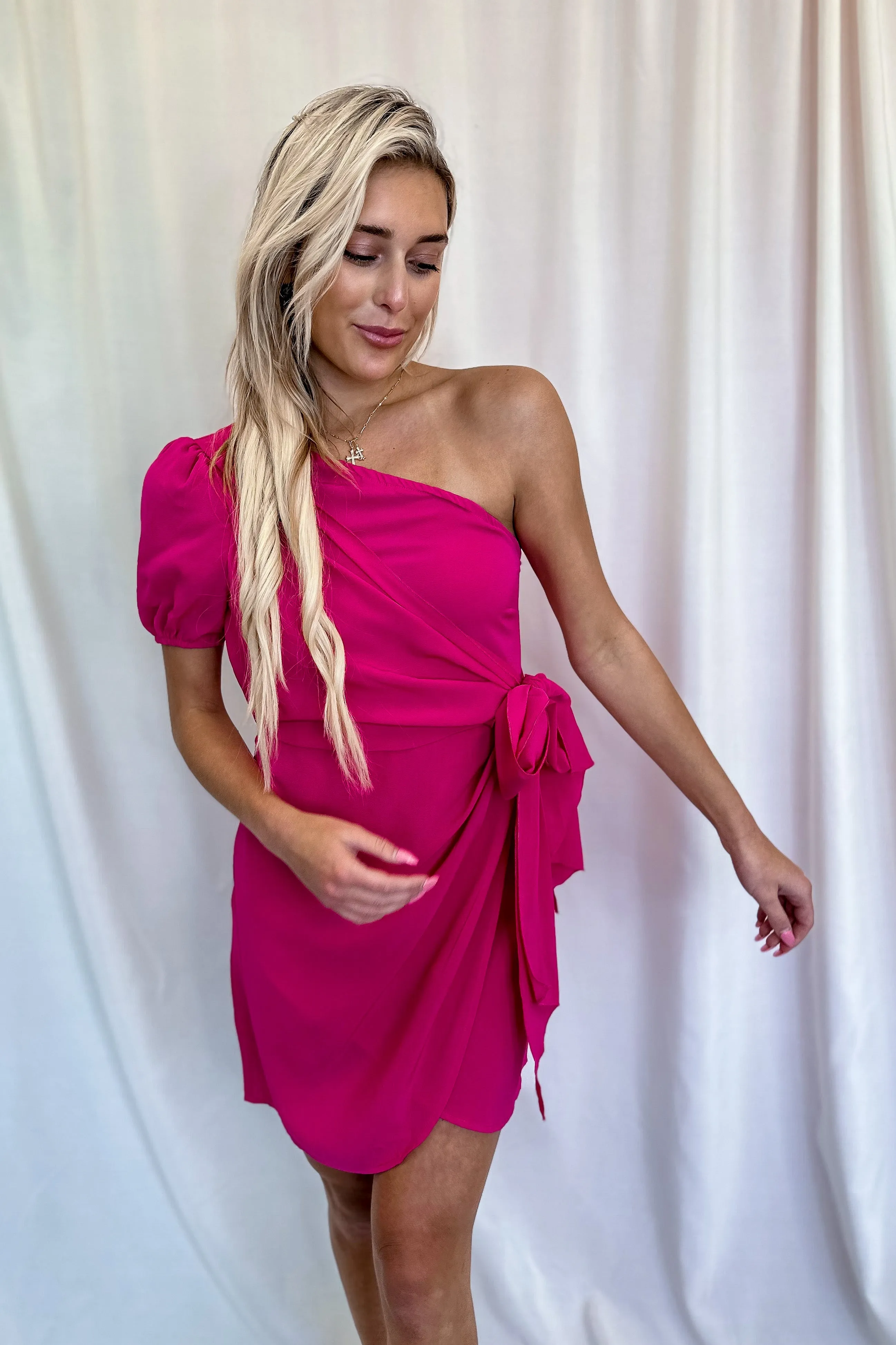 Fuchsia One Shoulder Mini Dress- FINAL SALE