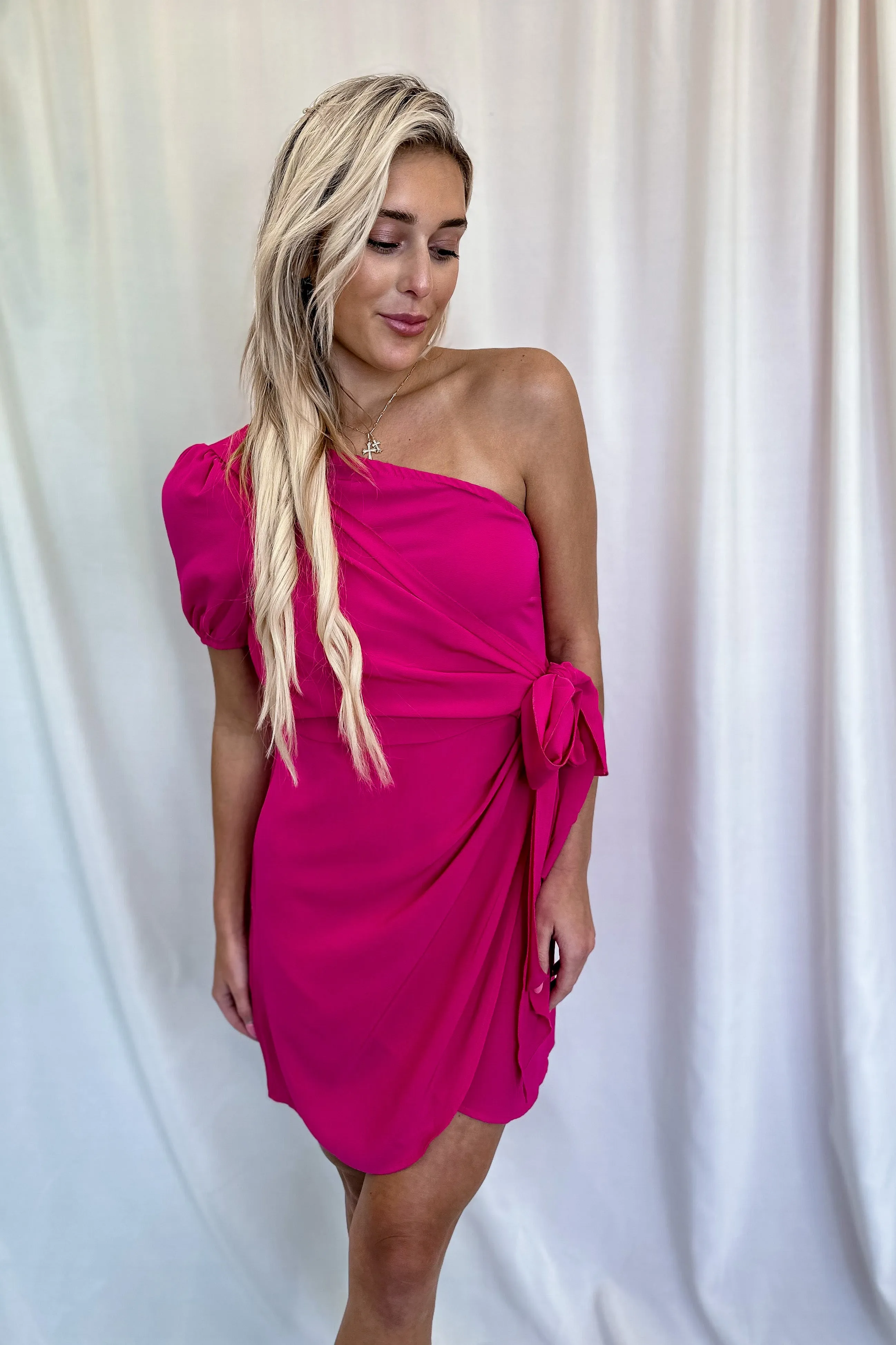 Fuchsia One Shoulder Mini Dress- FINAL SALE