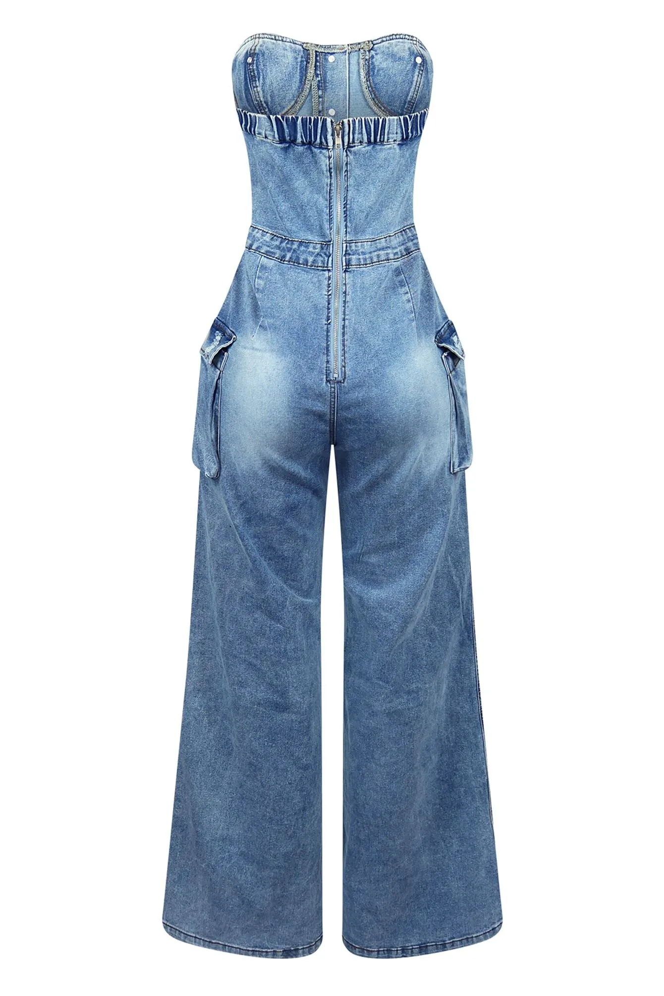 Gabri Cargo Washed Denim Jumpsuit