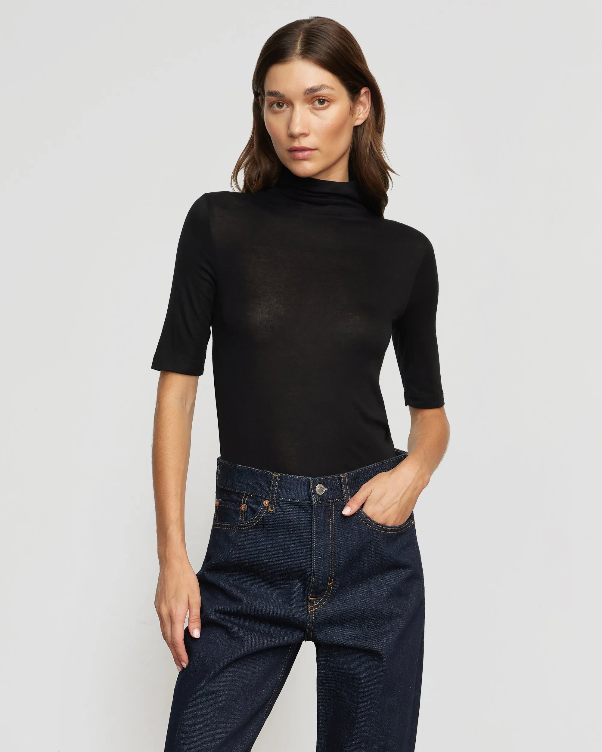 Gina Tencel-Wool Mock-Neck Tee