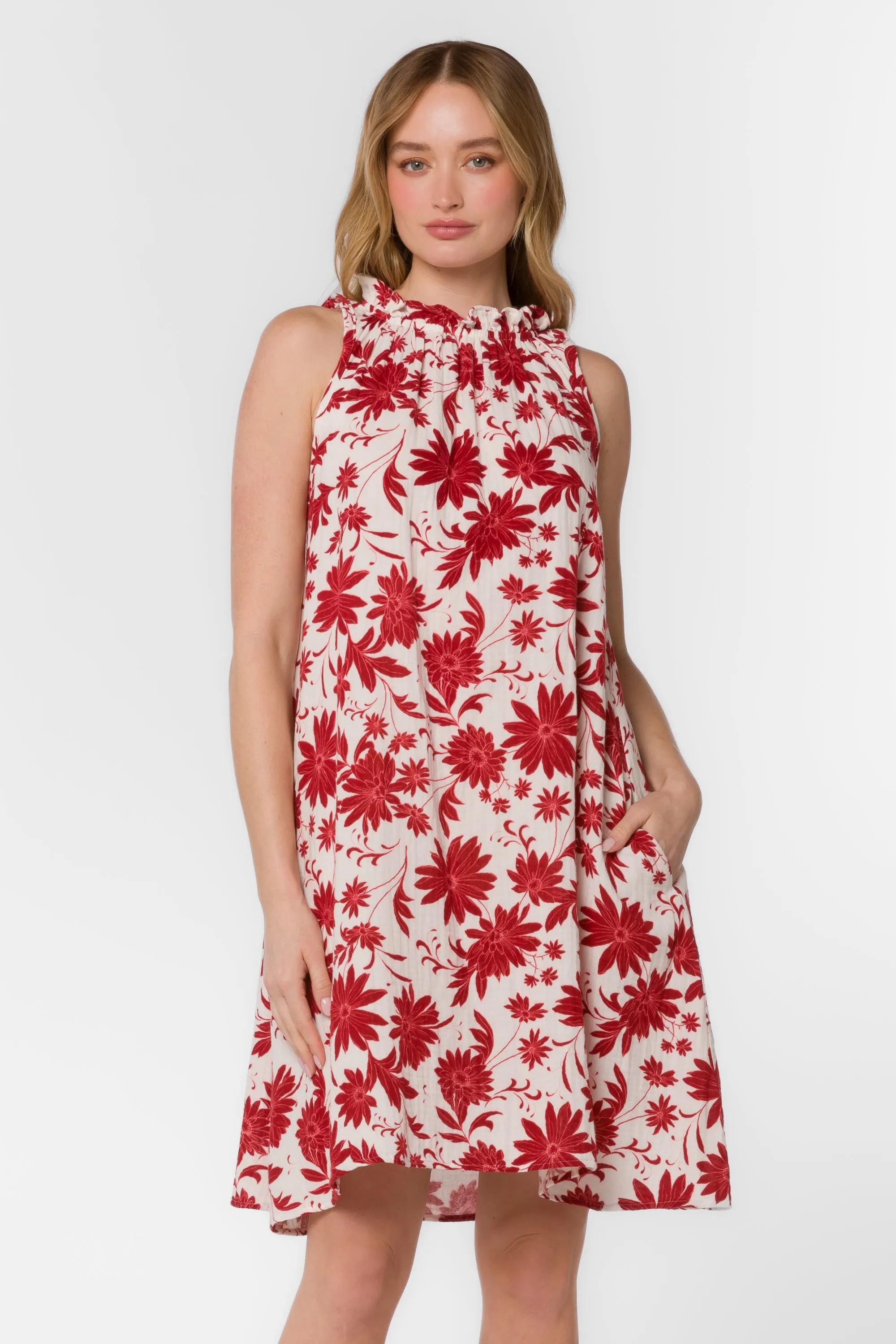 Glenda Red Floral Dress