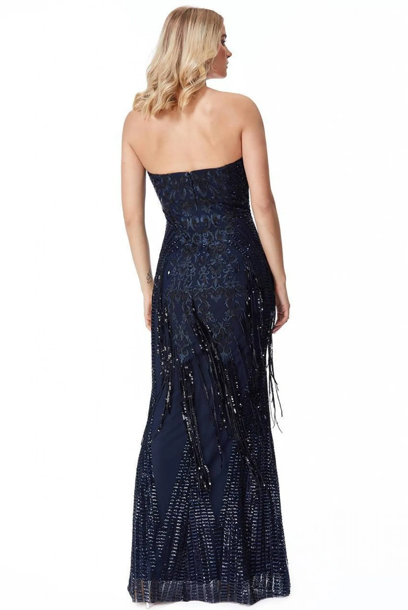 Goddiva Sweet Heart Sequin Fringe Maxi Dress