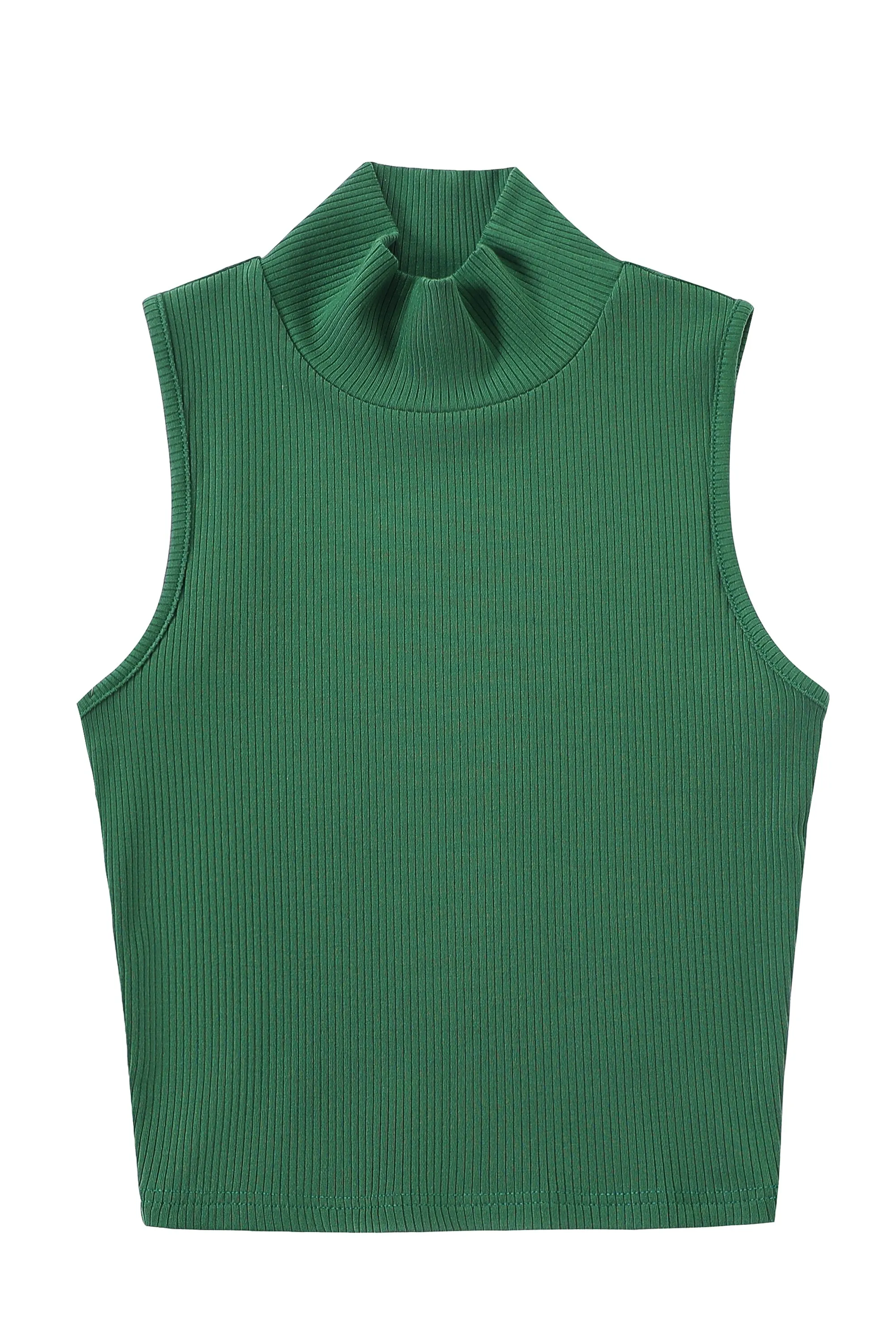 Green Tencel Rib Mock Neck Top