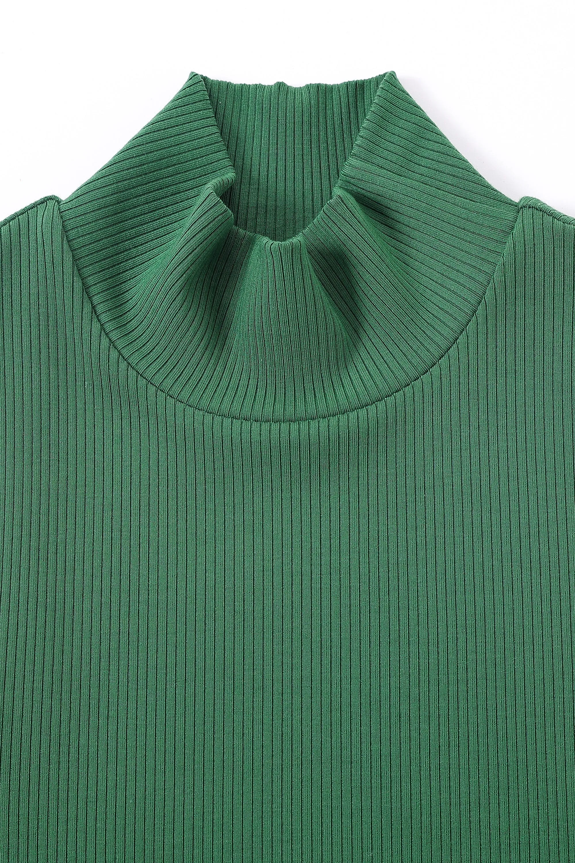 Green Tencel Rib Mock Neck Top