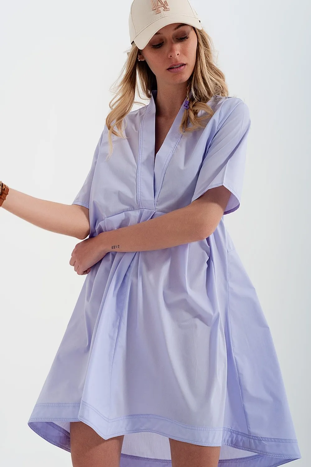 High-Low Dress with Empire Waistline in Lilac