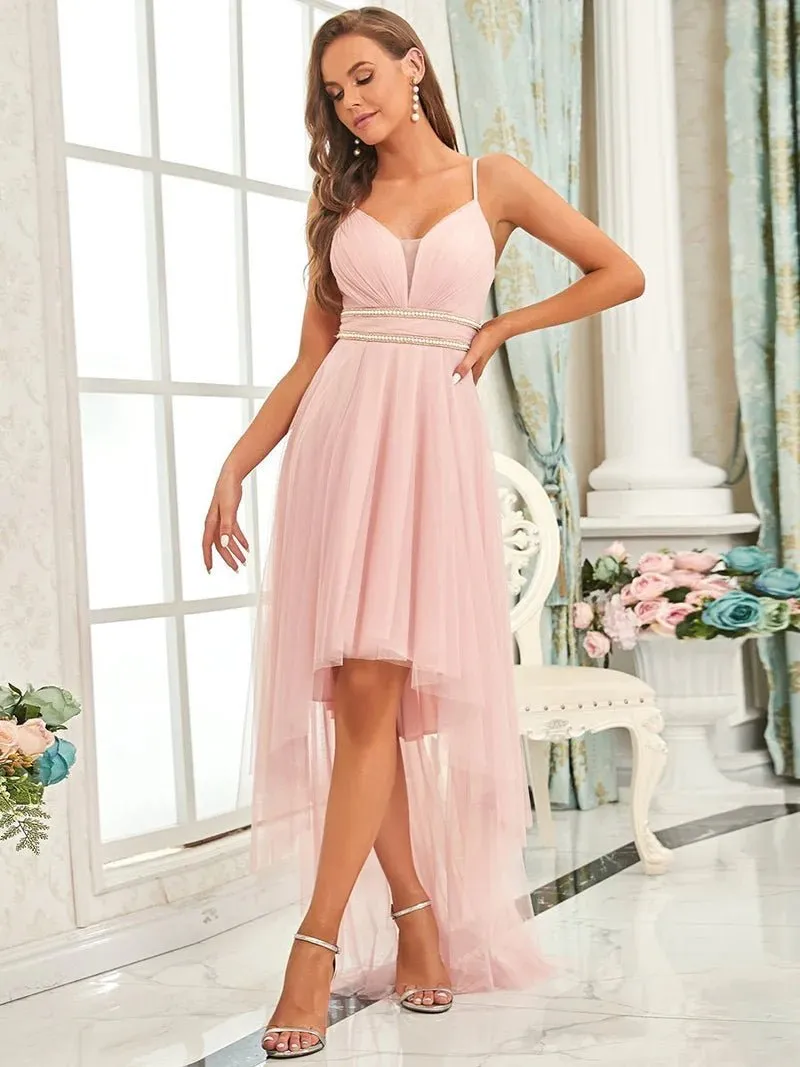 High-Low Tulle Plunging Neckline Formal Dress