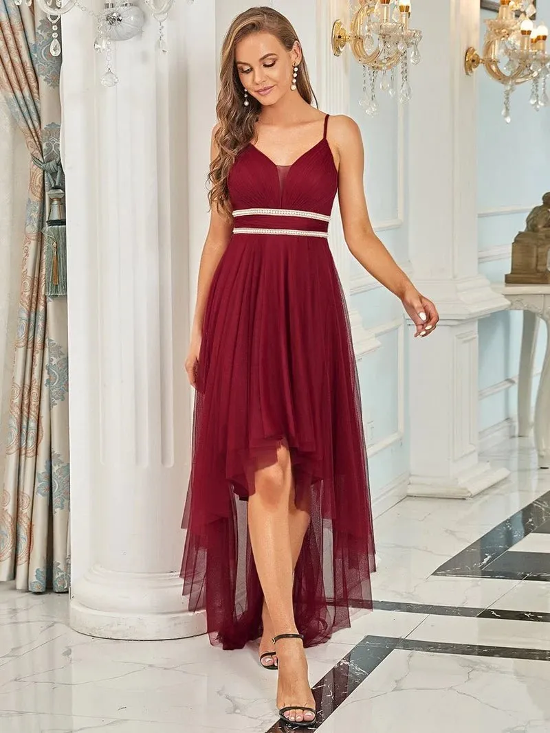 High-Low Tulle Plunging Neckline Formal Dress