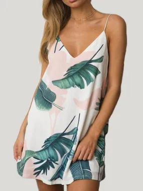 Holiday Leaf Print V-neck Mini Dress