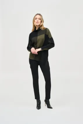 Joseph Ribkoff Colour Block Jacquard Knit Pullover 243944 - Iguana/Black