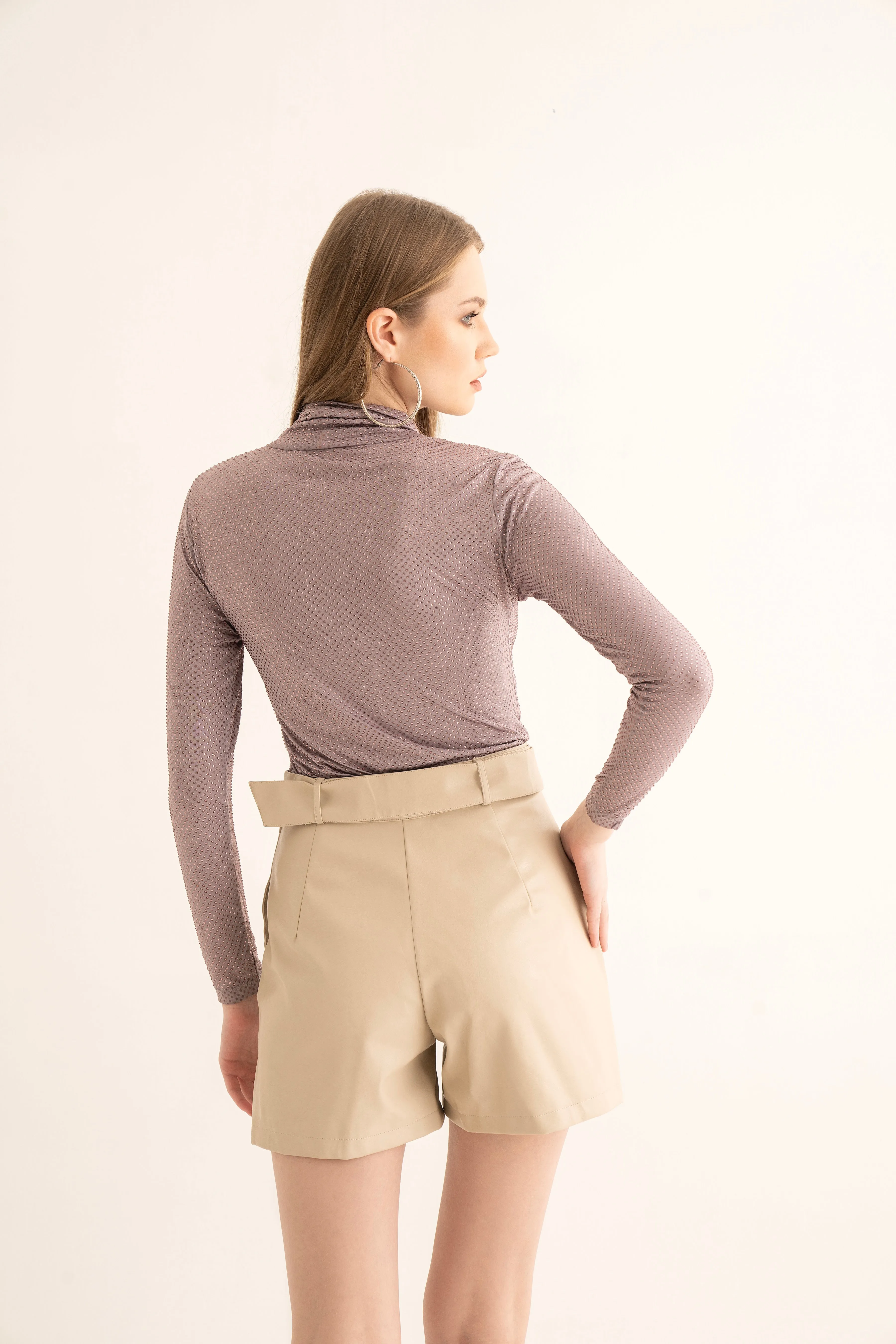 Lavender Rhinestone Turtleneck Top