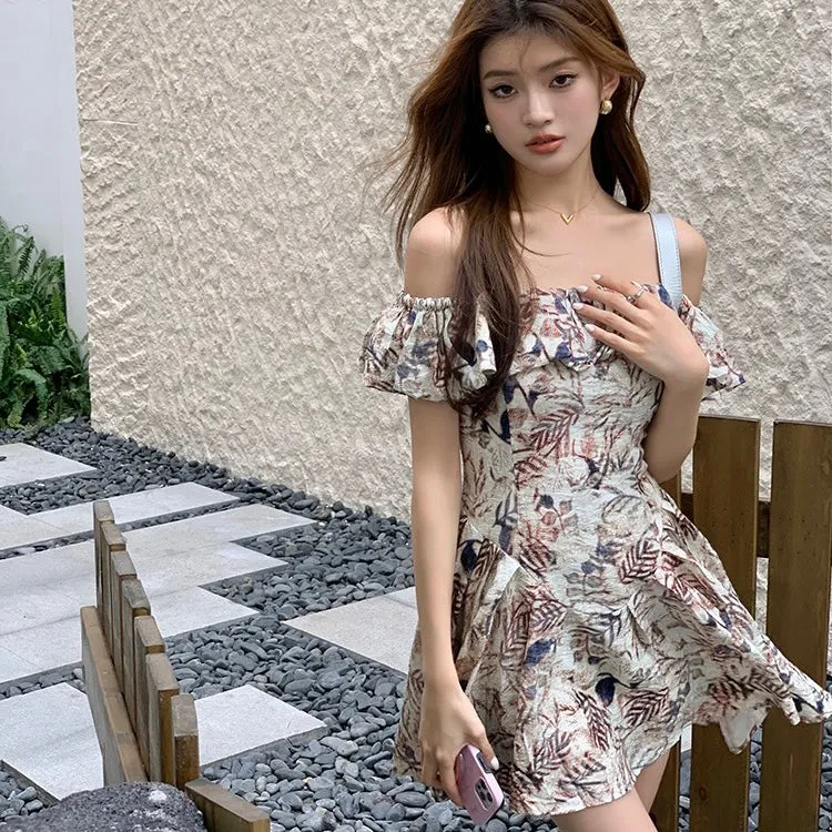 Leaves Pattern Off-Shoulder Dress