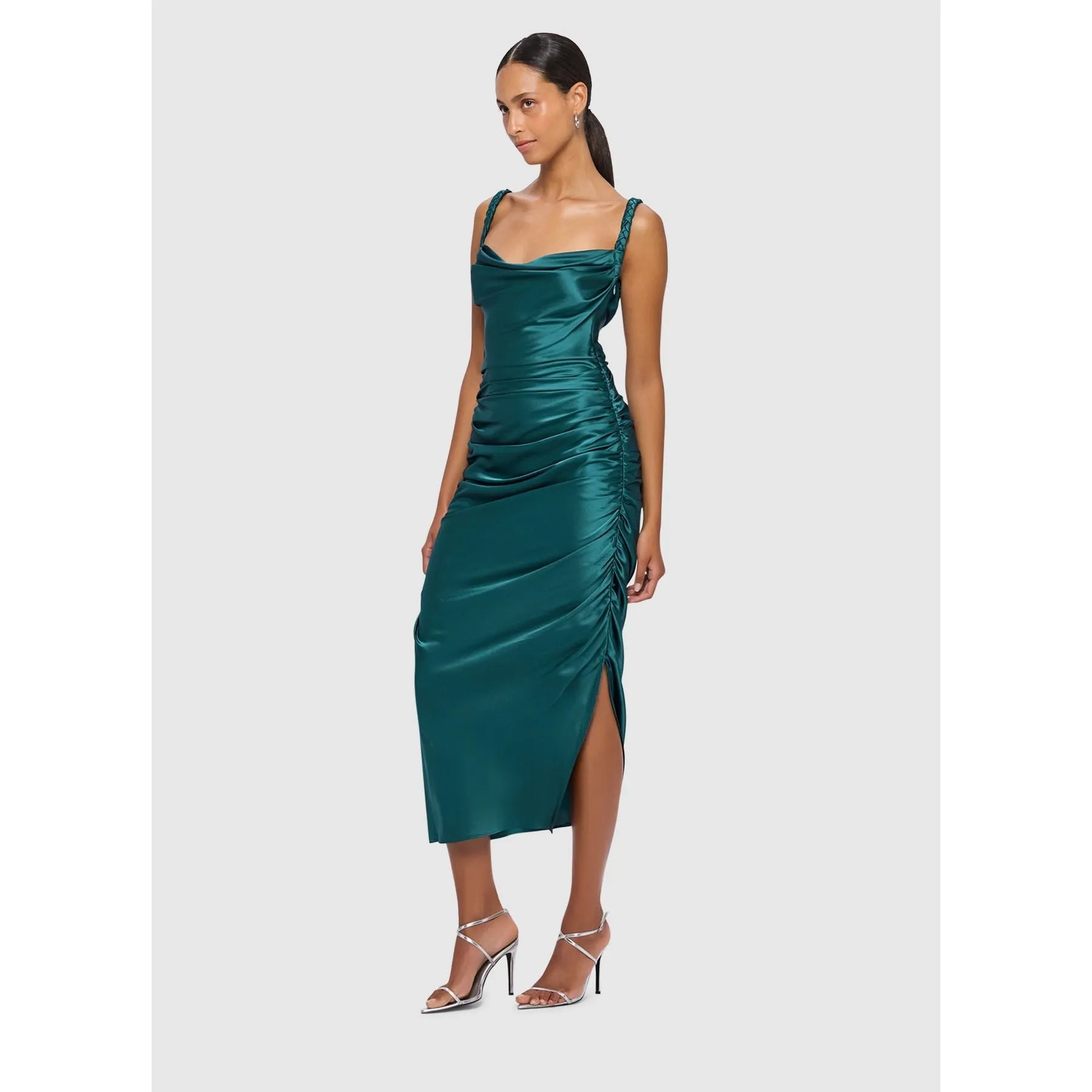 Leo Lin Rachel Cowl Neck Slip Dress - Teal