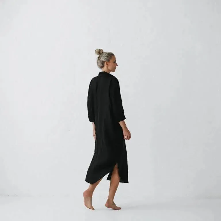 Linen shirt dress black by Seaside Tones