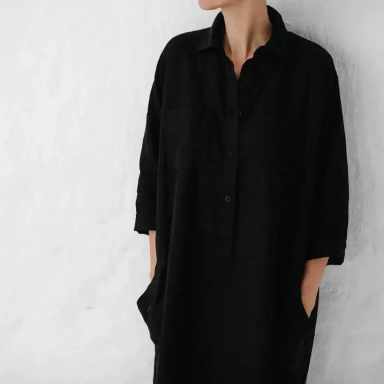 Linen shirt dress black by Seaside Tones