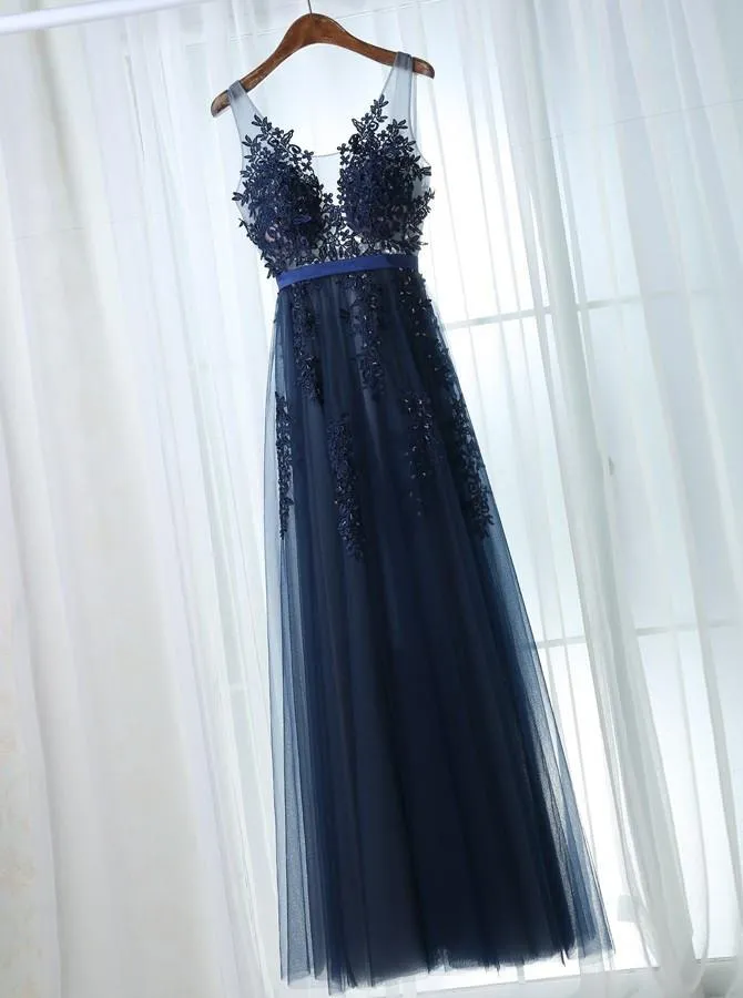 Long Prom Dress Lace Cheap Tulle Prom Dress #ER041