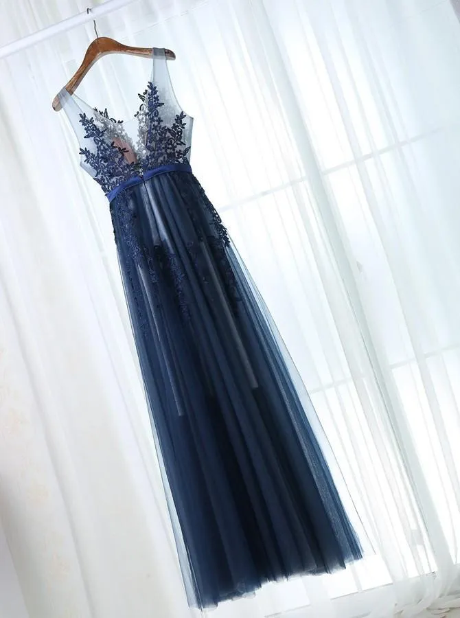 Long Prom Dress Lace Cheap Tulle Prom Dress #ER041