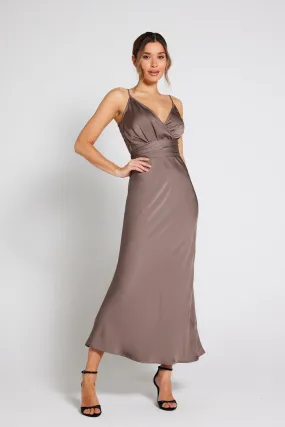 Louisa Tie Waist Cami Wrap Maxi Dress - Taupe