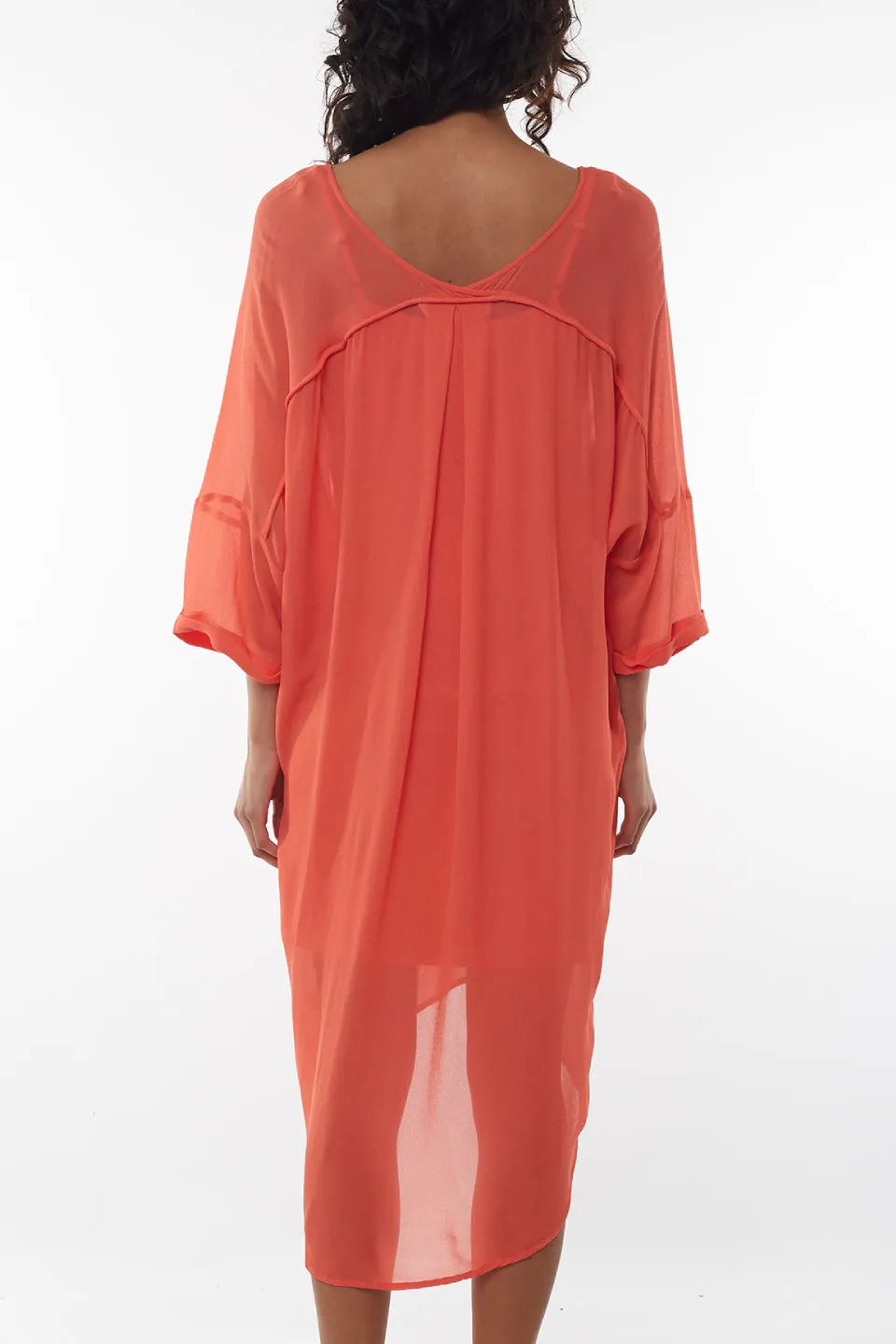 Margo Crop Sleeve Coral Dress