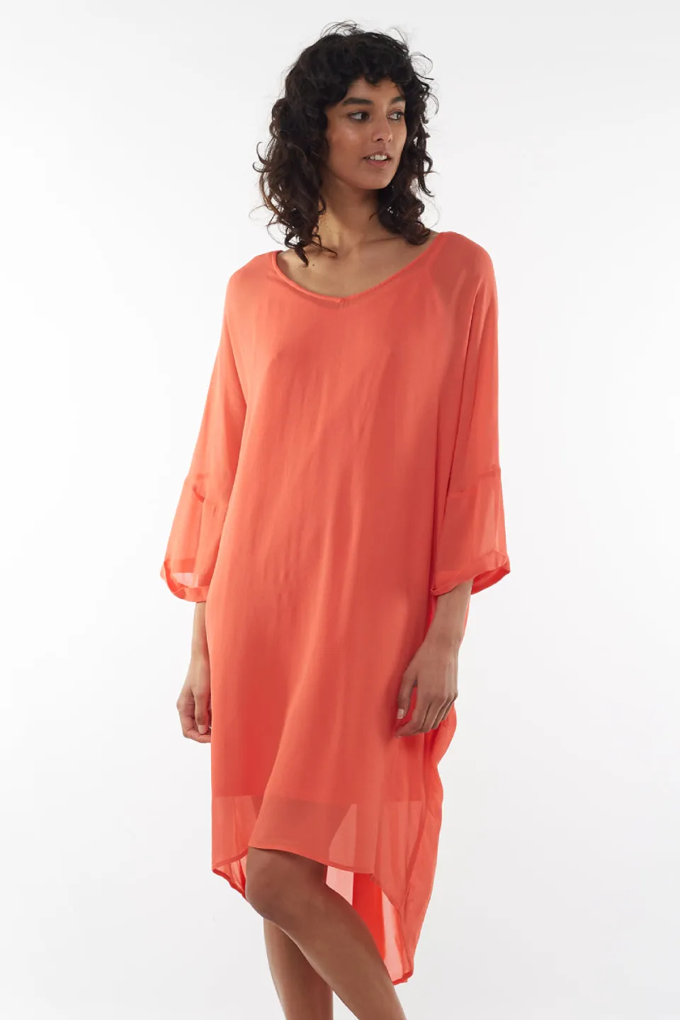 Margo Crop Sleeve Coral Dress