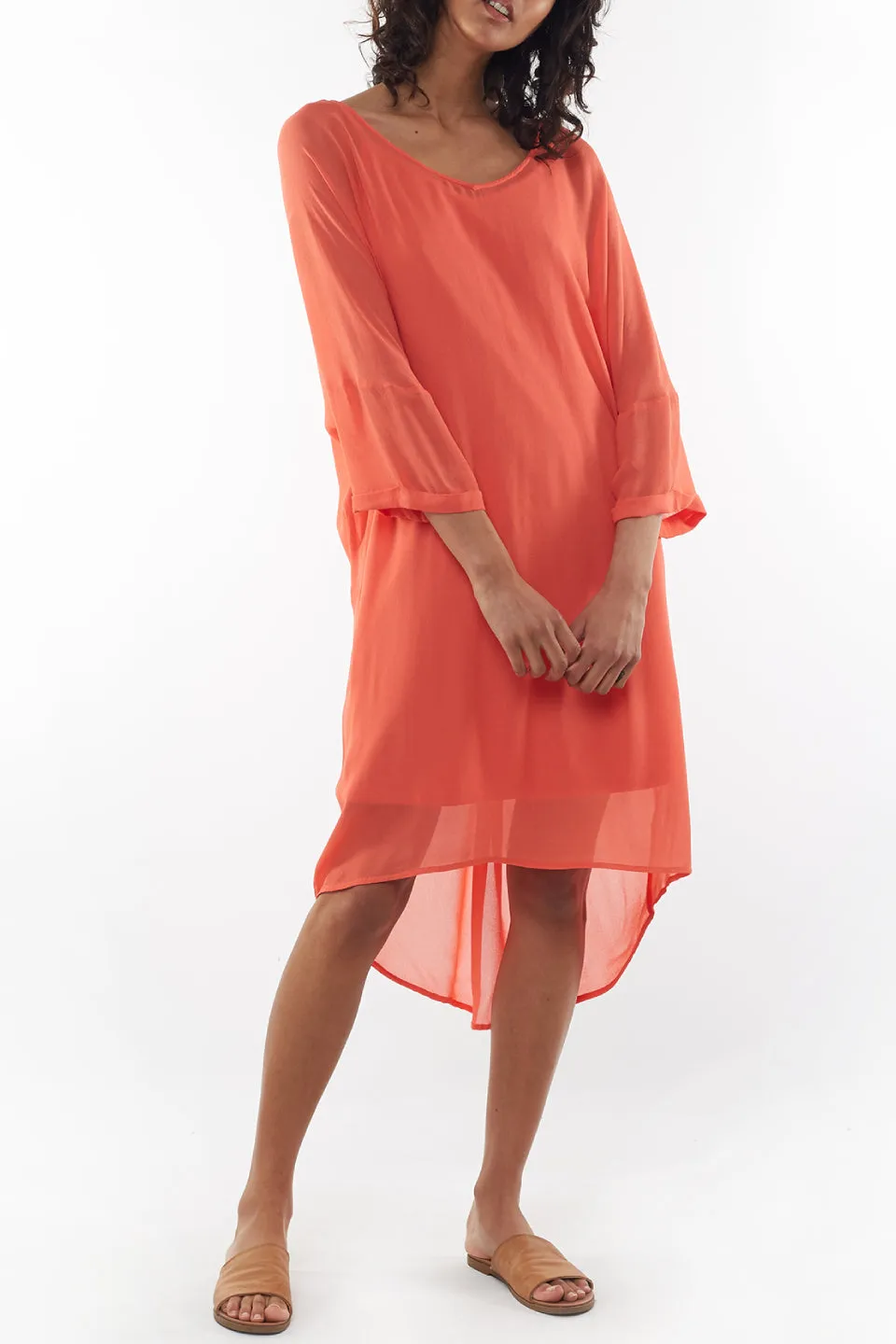 Margo Crop Sleeve Coral Dress