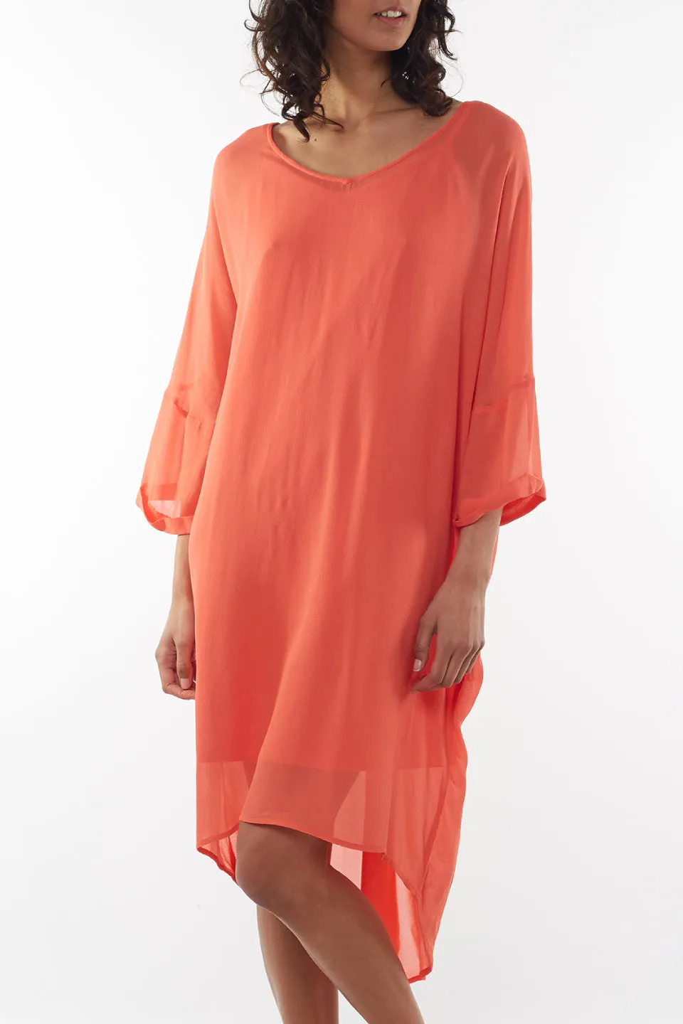 Margo Crop Sleeve Coral Dress