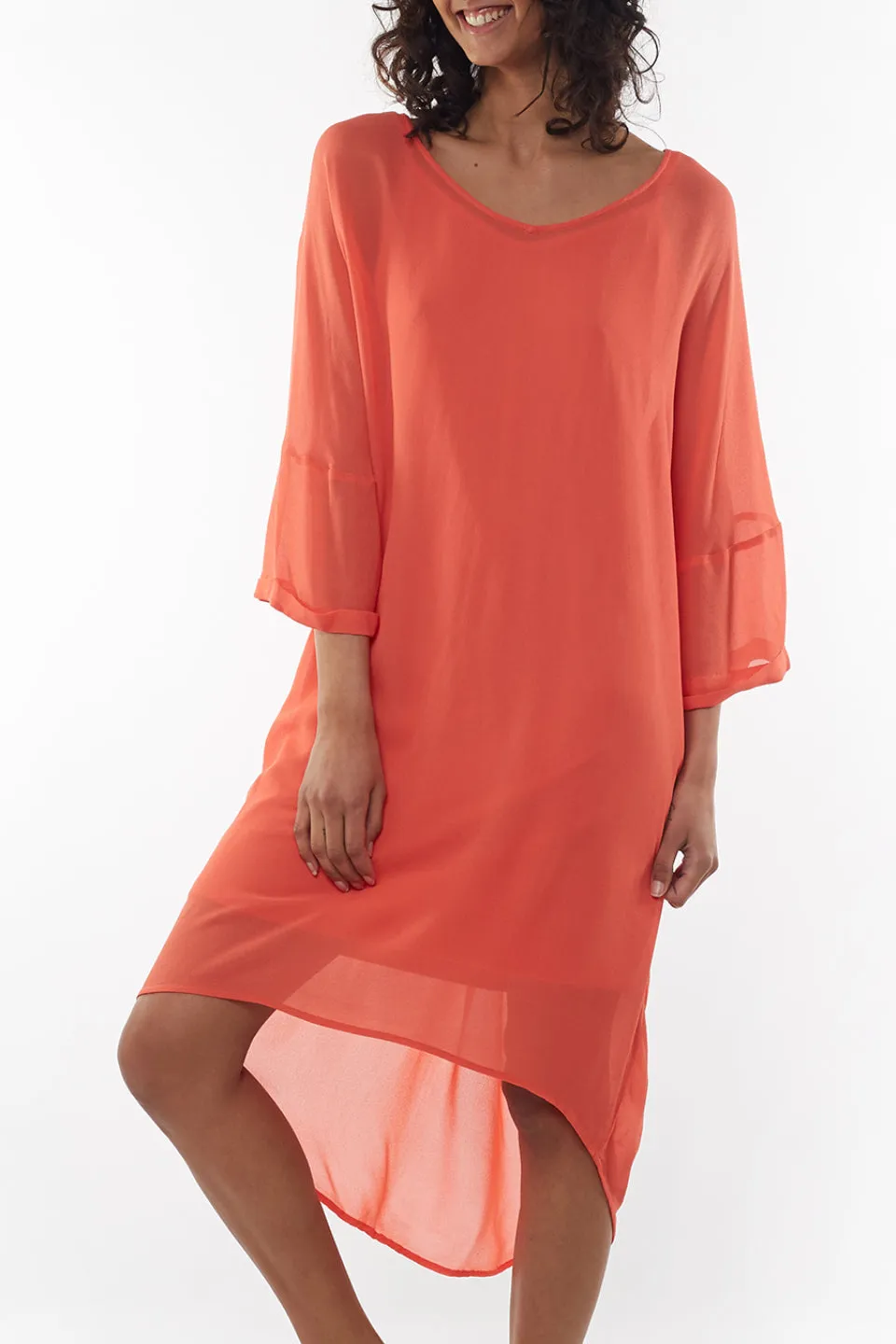 Margo Crop Sleeve Coral Dress