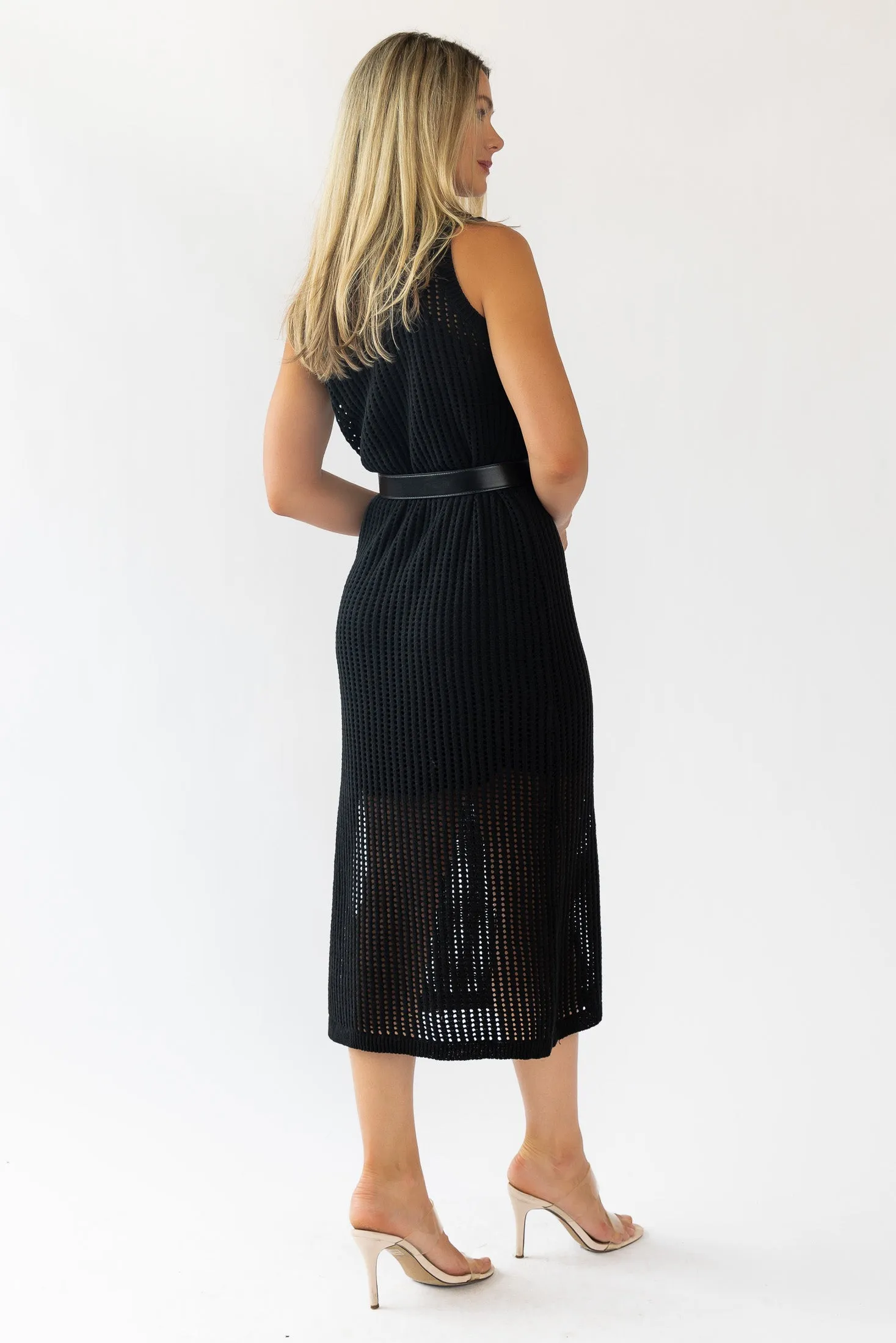 Mattie Black Crochet Knit Midi Dress