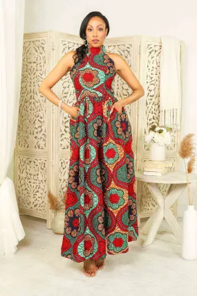 MERA African Print Maxi Dress (Halter Neck)