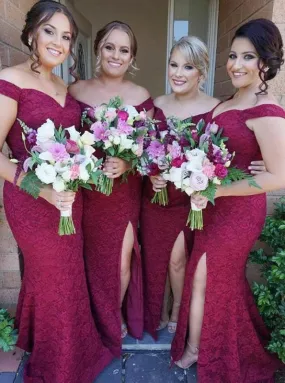 Mermaid Dark Red Lace Bridesmaid Dress