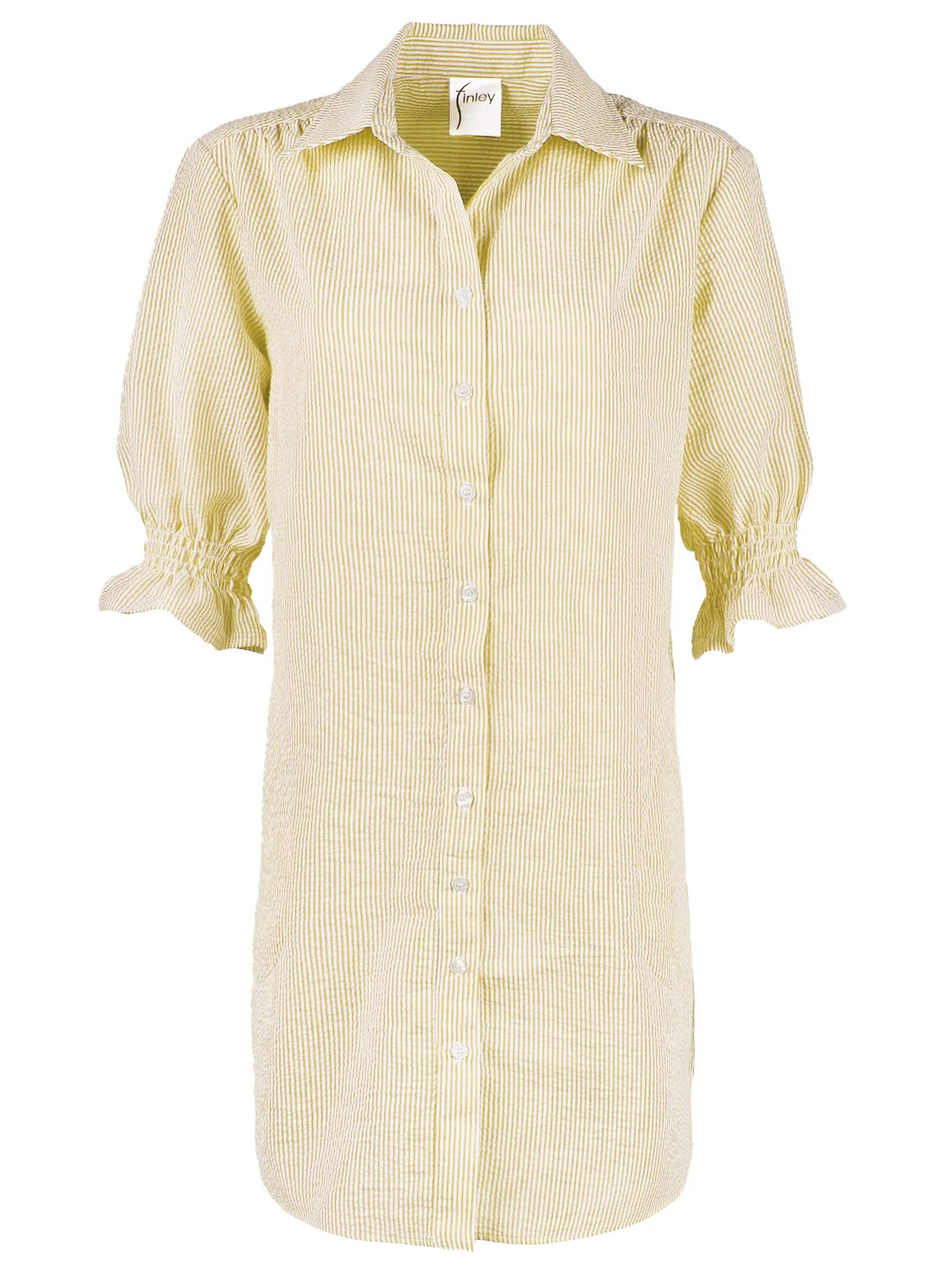 Miller Puff Sleeve Shirt Dress Yellow Seersucker Stripe