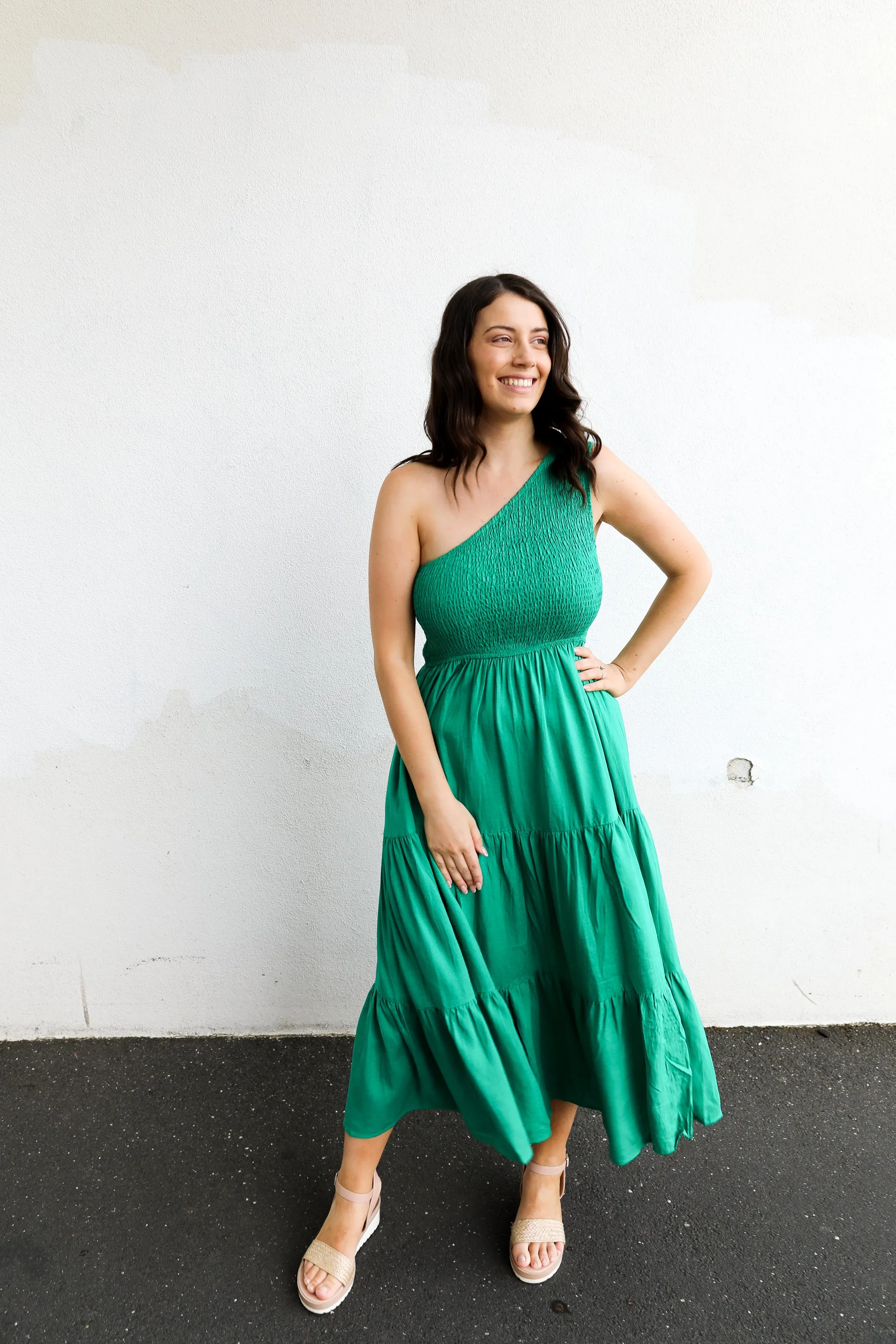 Molli One Shoulder Dress (Emerald)