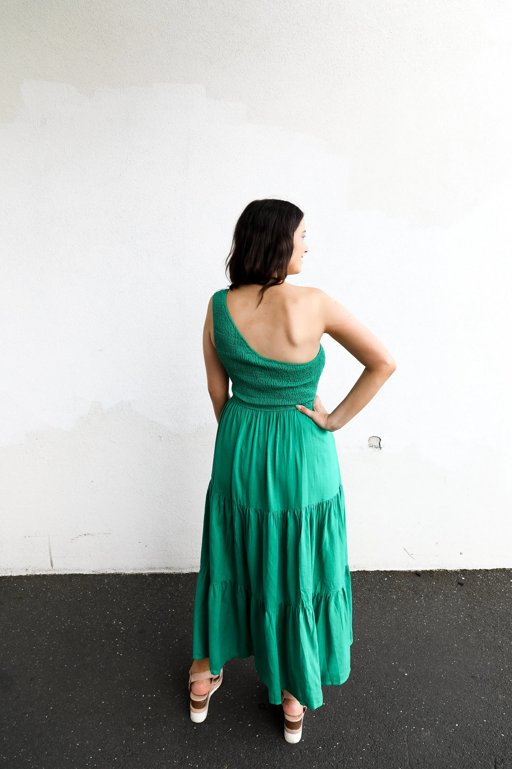 Molli One Shoulder Dress (Emerald)