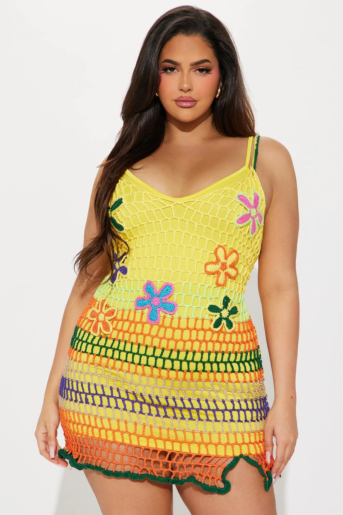 Naomi Crochet Micro Mini Dress - Yellow/combo