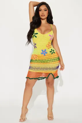 Naomi Crochet Micro Mini Dress - Yellow/combo