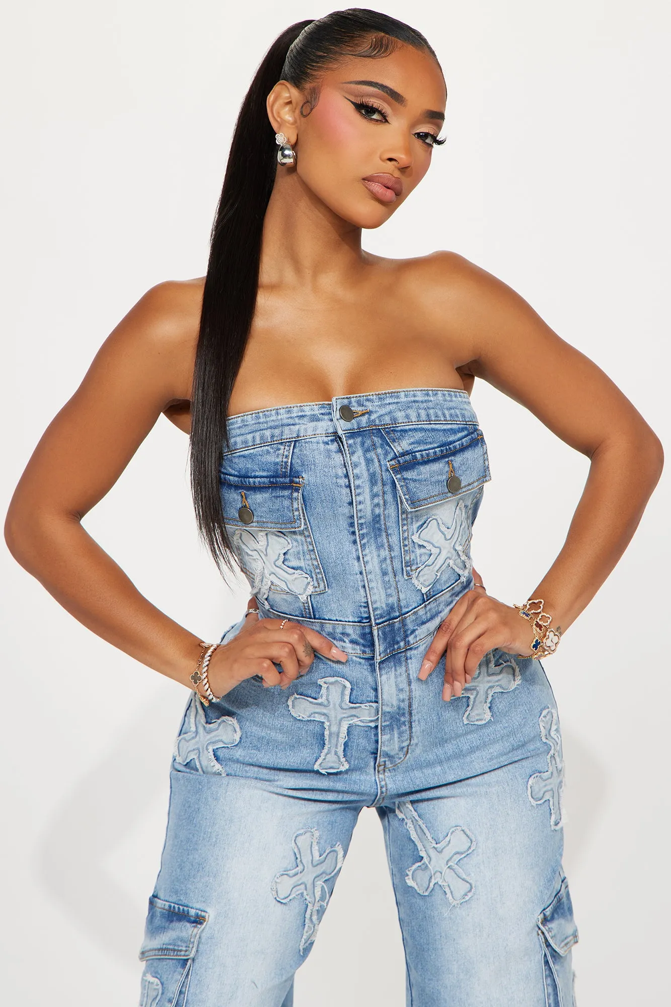 Never Cross Me Denim Jumpsuit - Light Wash