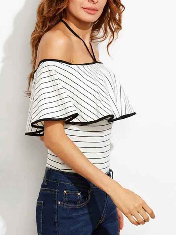 Off Shoulder One Piece Stripe Swimsuit